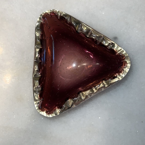 Vintage Armando Jacobino Kumela Triangular Glass Bowl Bubbles Amethyst - Picture 4 of 12